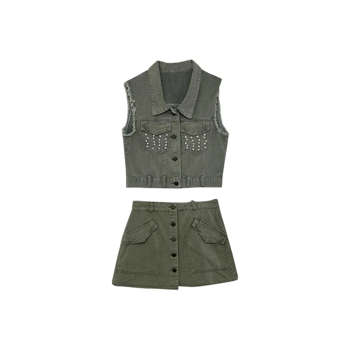 Icicofficial Армейский зеленый Комплекты Женские Юбка и Топ