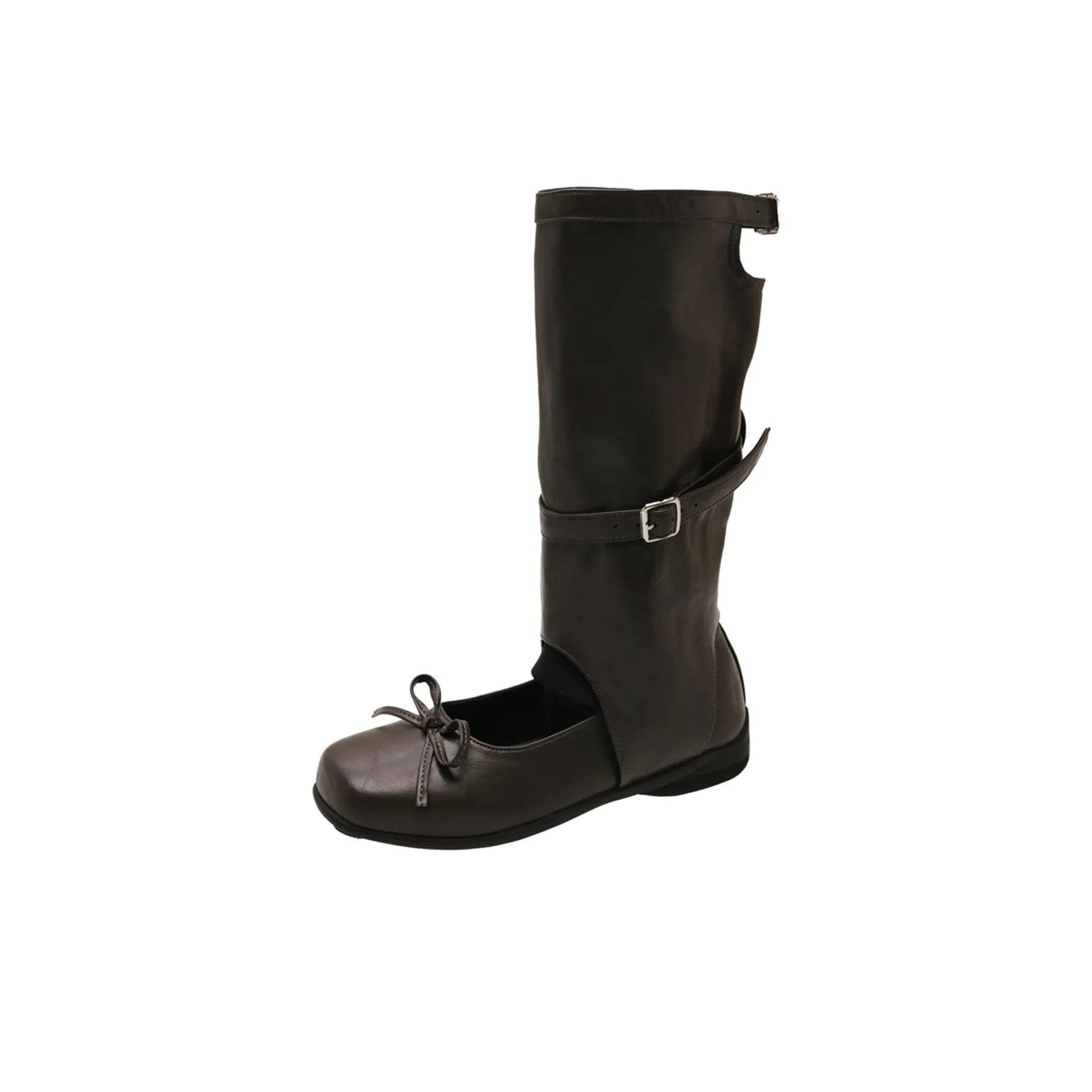 Happy Fish Женские высокие сапоги на колено кожа серый