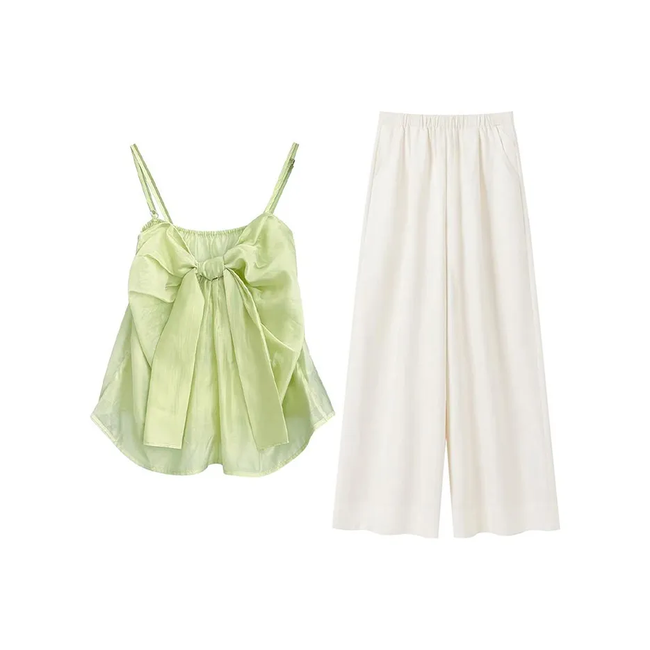 MARIE·COCO Светло-зеленый топ на бретелях + штаны, женские повседневные костюмы