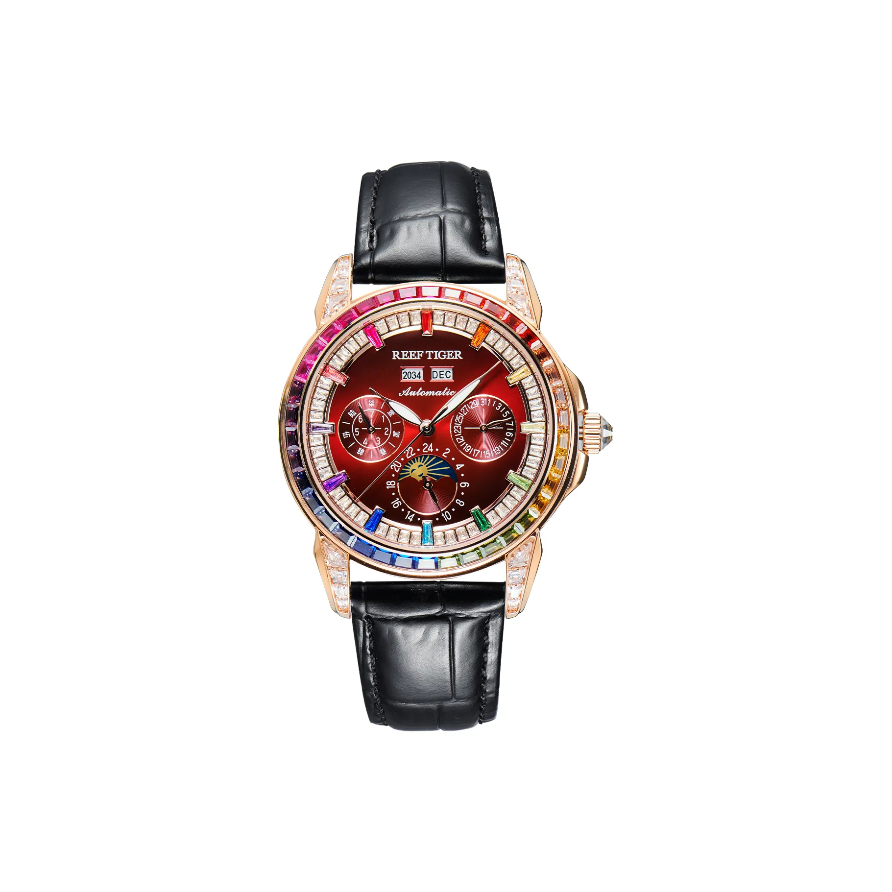 REEF TIGER Artist Series Автоматический Механический Механизм Ремешок Ремешок Часы Мужские Часы Белый Циферблат