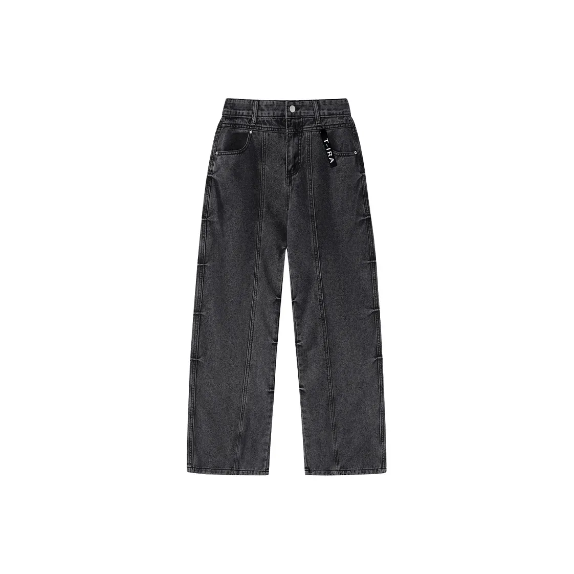 T IRA Черный Серый Нет Логотип Пряжка Унисекс Джинсы