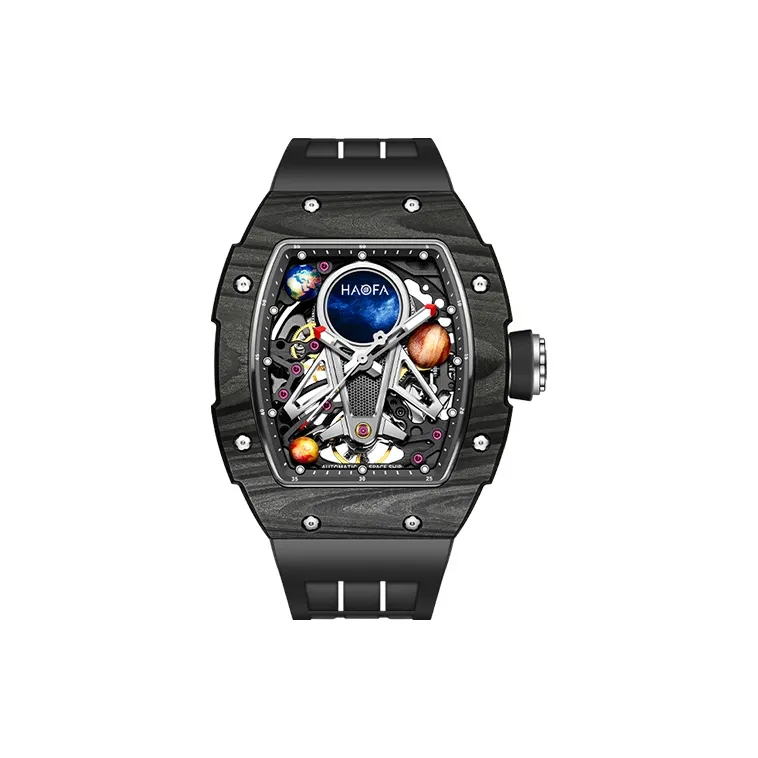 HaofaTourbillon 1971 Автоматический Механический Механизм Часы Мужские Черный Циферблат