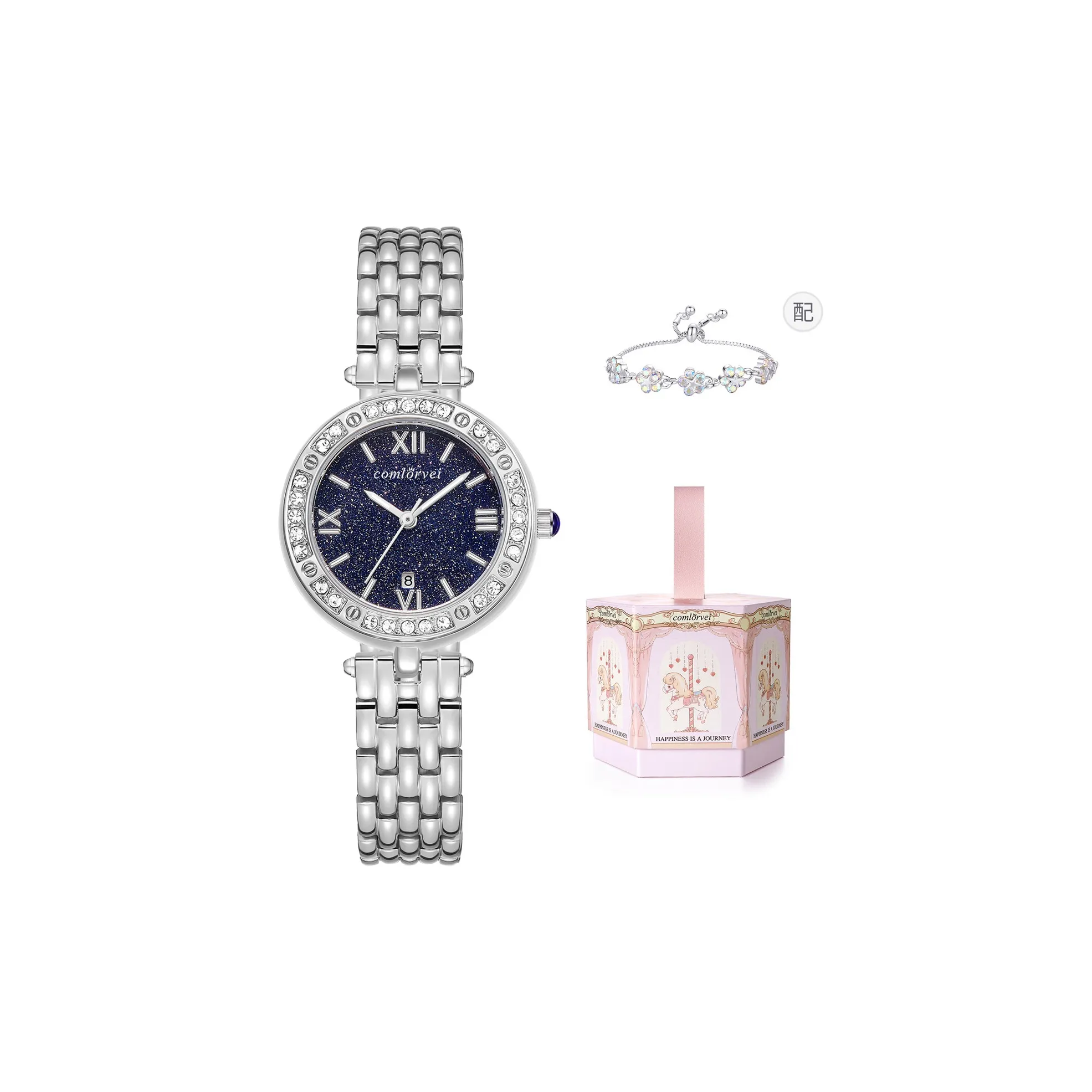 COMLORVEI Baby's Breath Fashion Elegant Commute Кварцевый механизм Естественная кожа Ремешок Часы Женские часы Синий циферблат