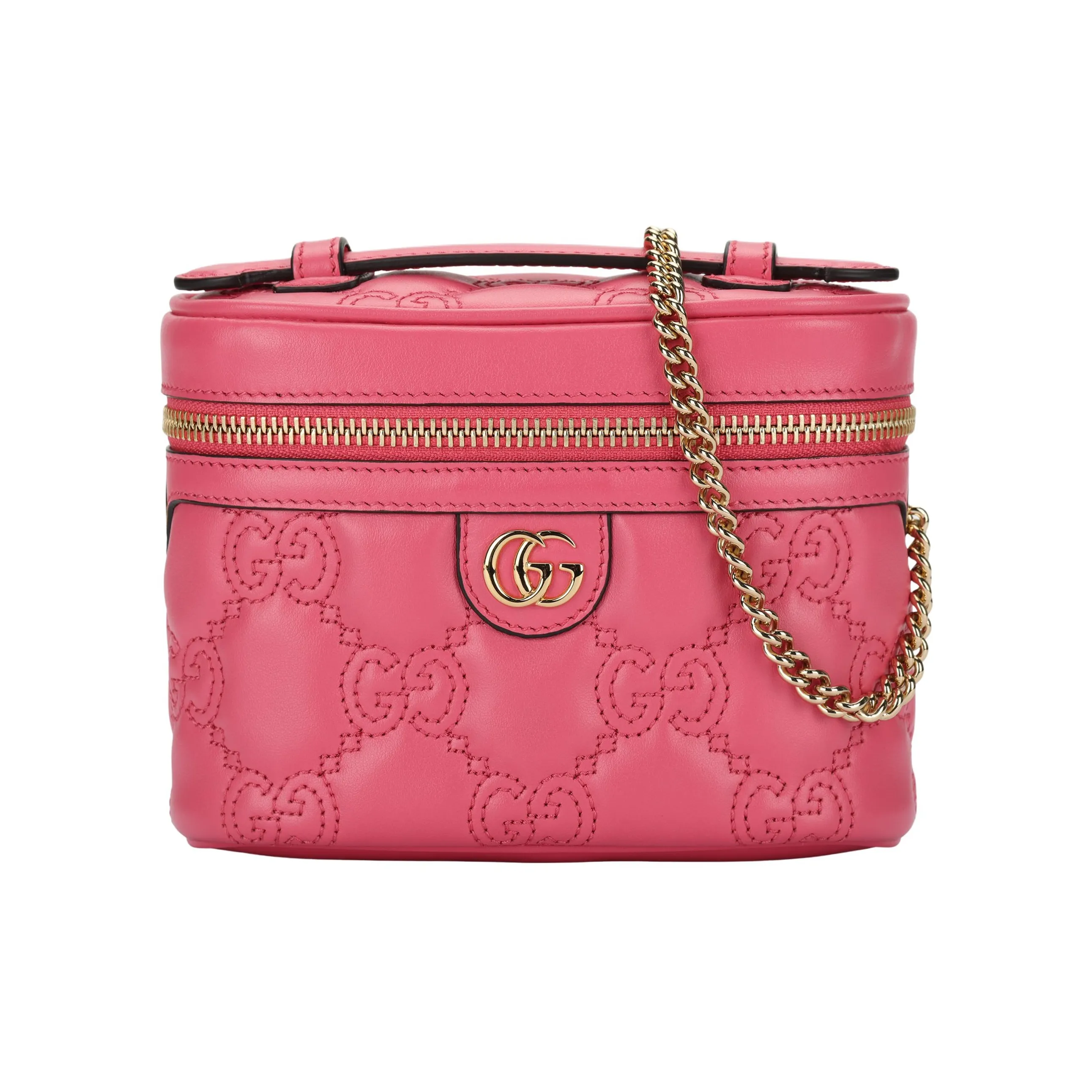 GUCCI GG Matelassé Leather Handle Bag Makeup Box Shoulder Bag, Handbag Mini Women's Pink
