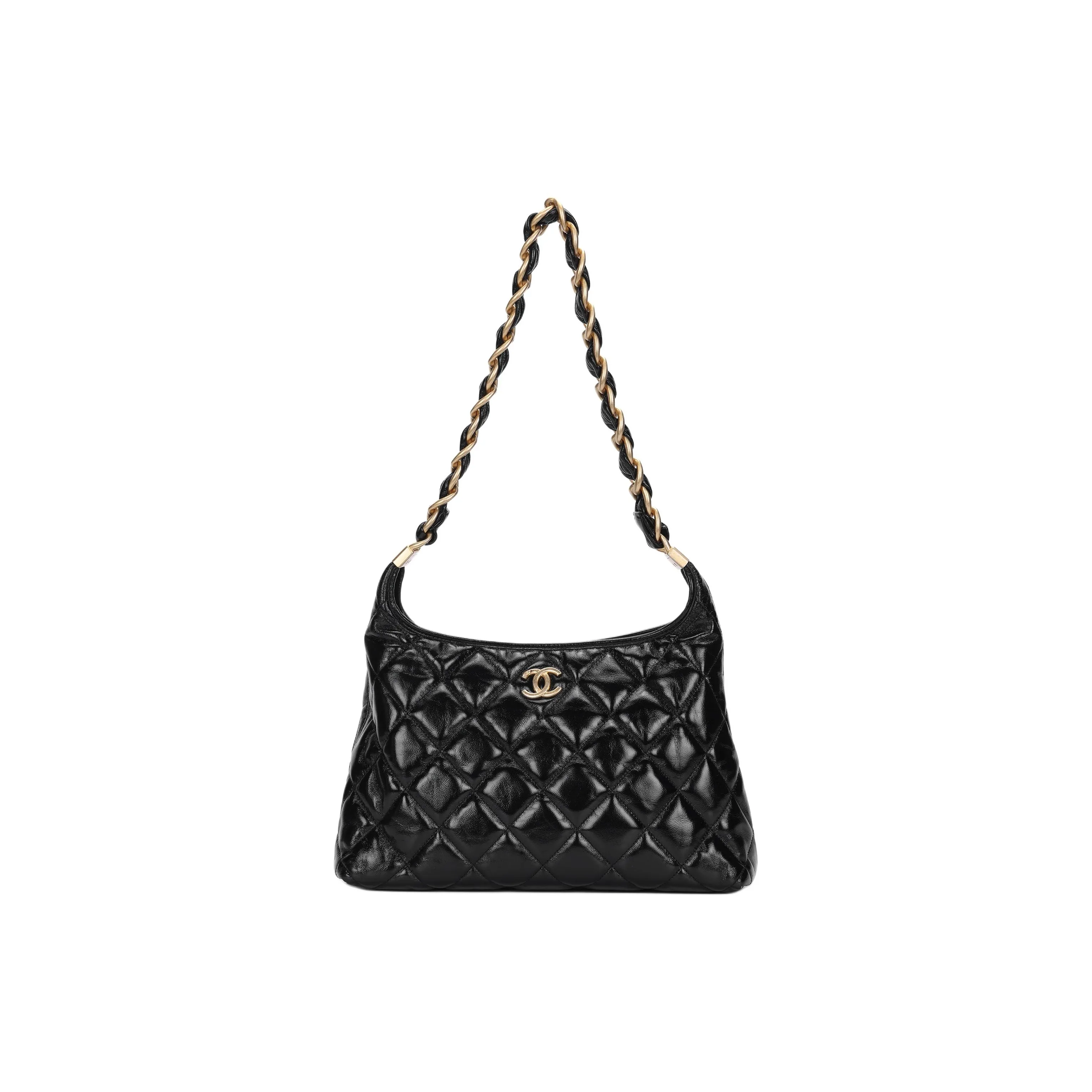 CHANEL Polished Lambskin Hobo Hippie Bag, Handbag, Shoulder Bag Tubas Women's Black