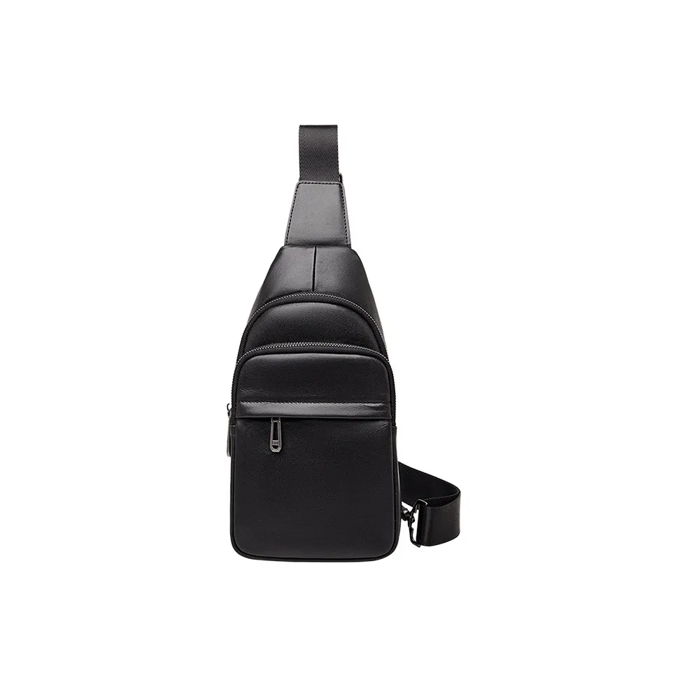 Old Man's Head Top Grain Cow Leather Sling Bag Men's Black