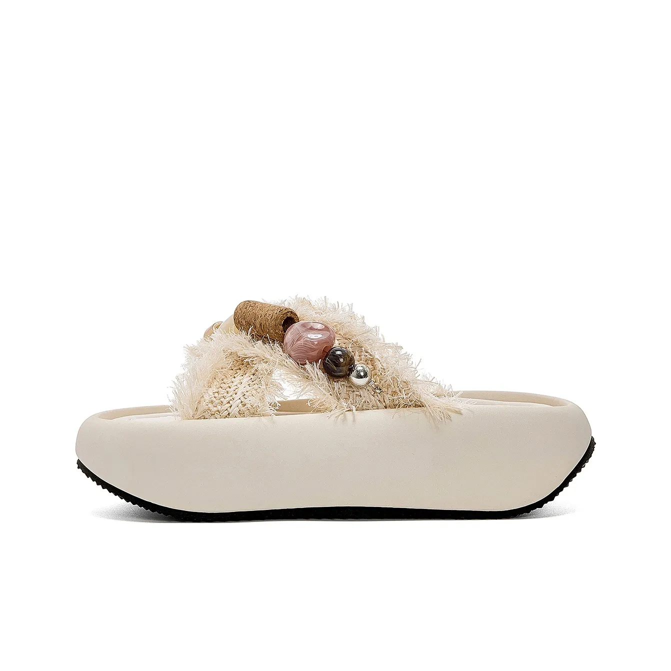 JOSINY Кисточка Флок Мягкий Слабонапряженный Слипоны Женские Экрю