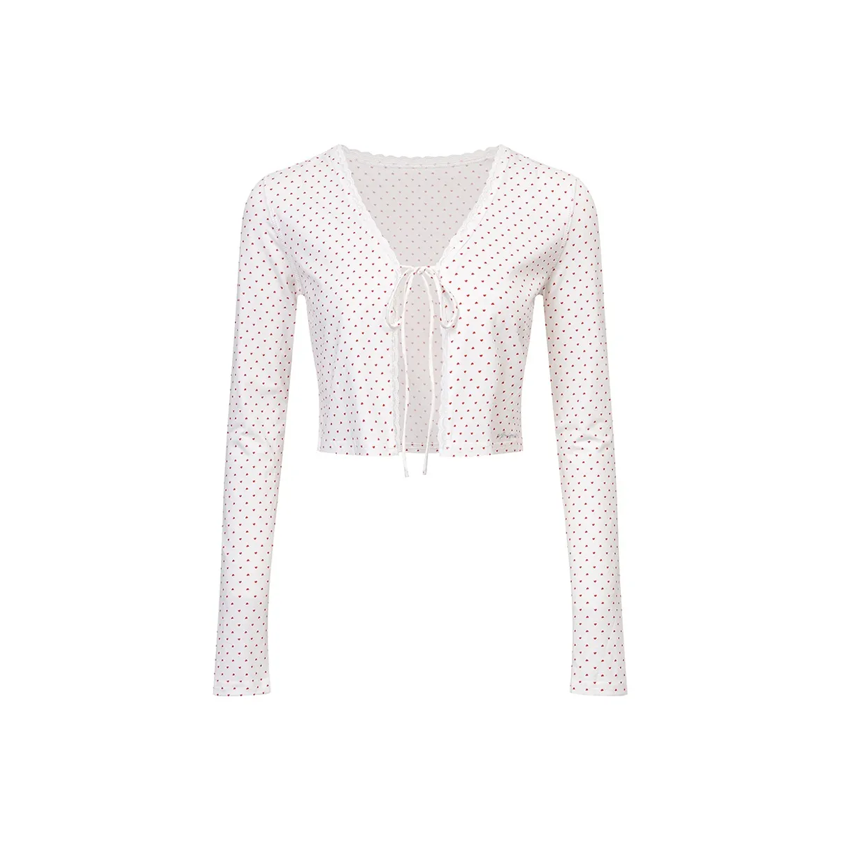 Ariseism Красный Гороховый узор Modern Длинный рукав T-рубашка Женские Кардиган Топ Женские