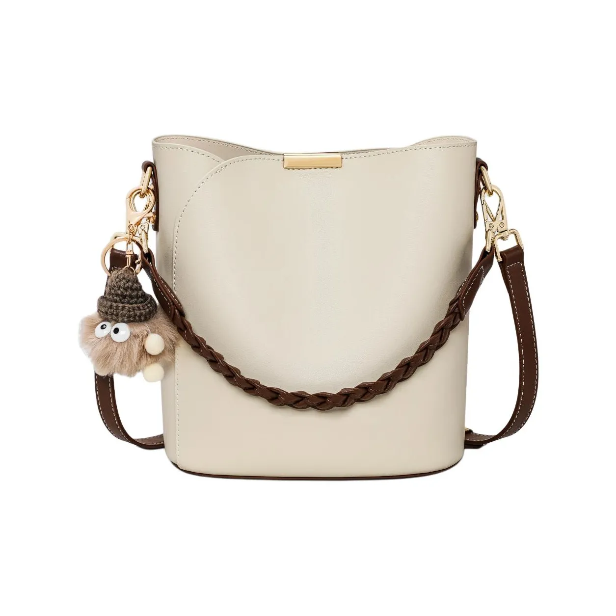 MILLIE'S Корова Кожа Ведрообразная Сумка Сумка через плечо Сумка Обычная Женская Экрю