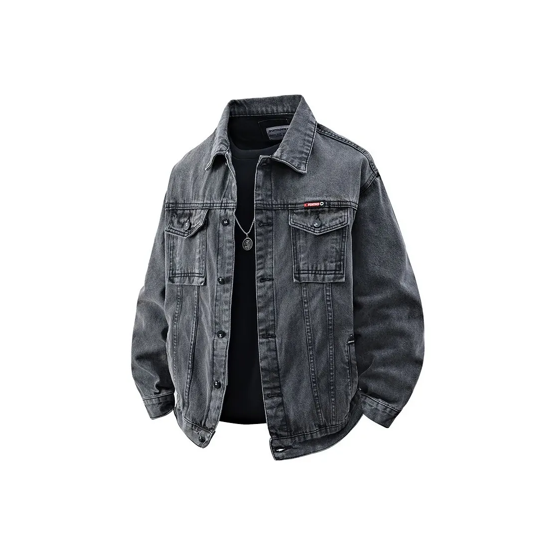 HKRXEC Черный Серый Цвет Мужская Джинсовая Куртка