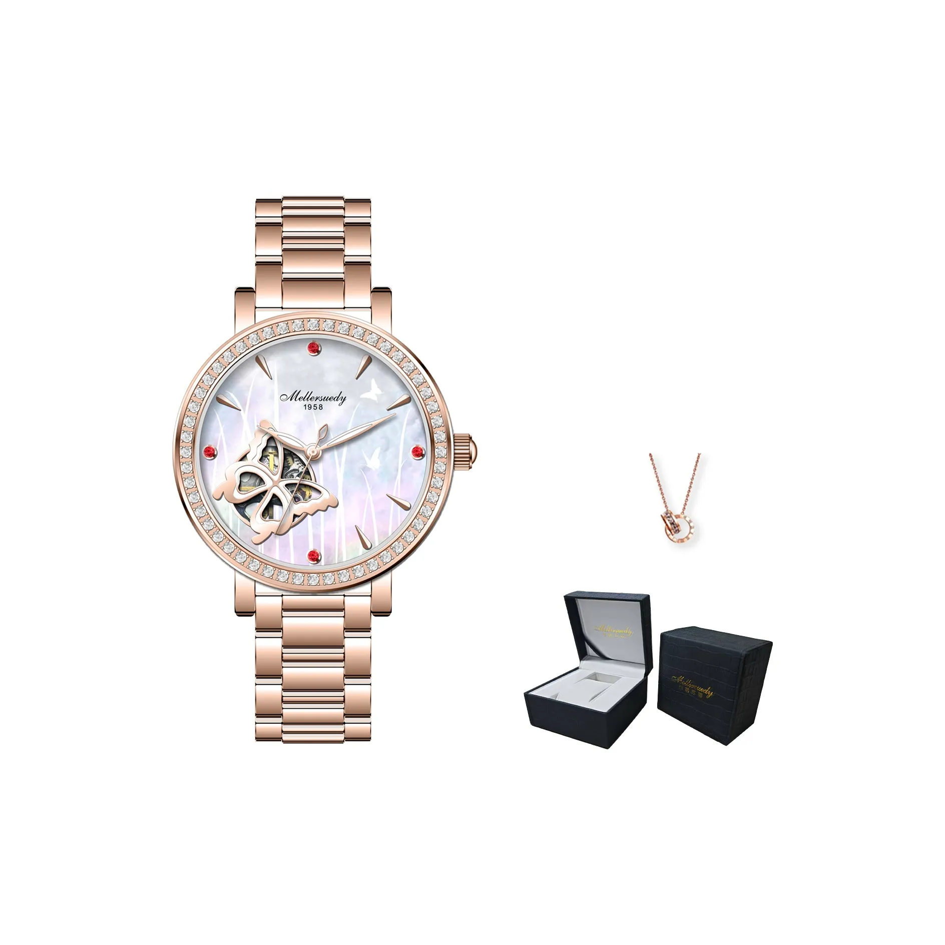 MELLERSUEDY Автоматический механический механизм Женские часы 34,5 мм Жемчужная раковина Цвет