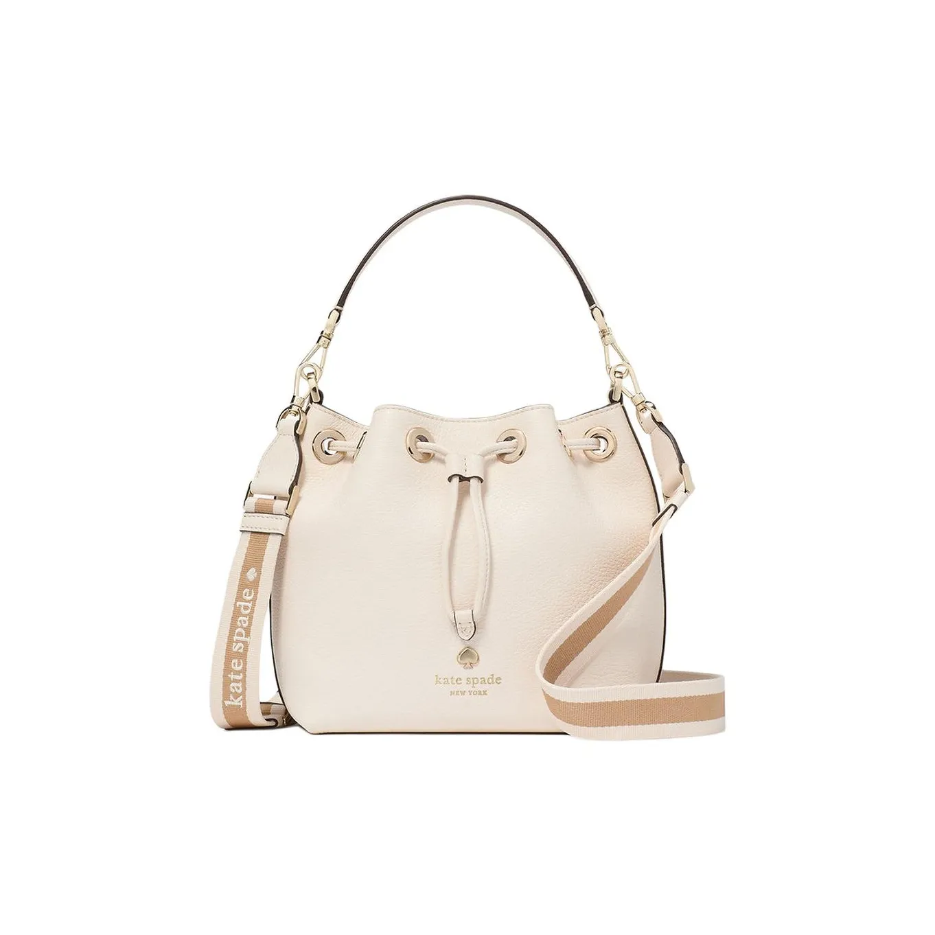Kate Spade Cow Leather Bucket Bag, One Shoulder Handbag Mini Women's Sheepskin Paper White