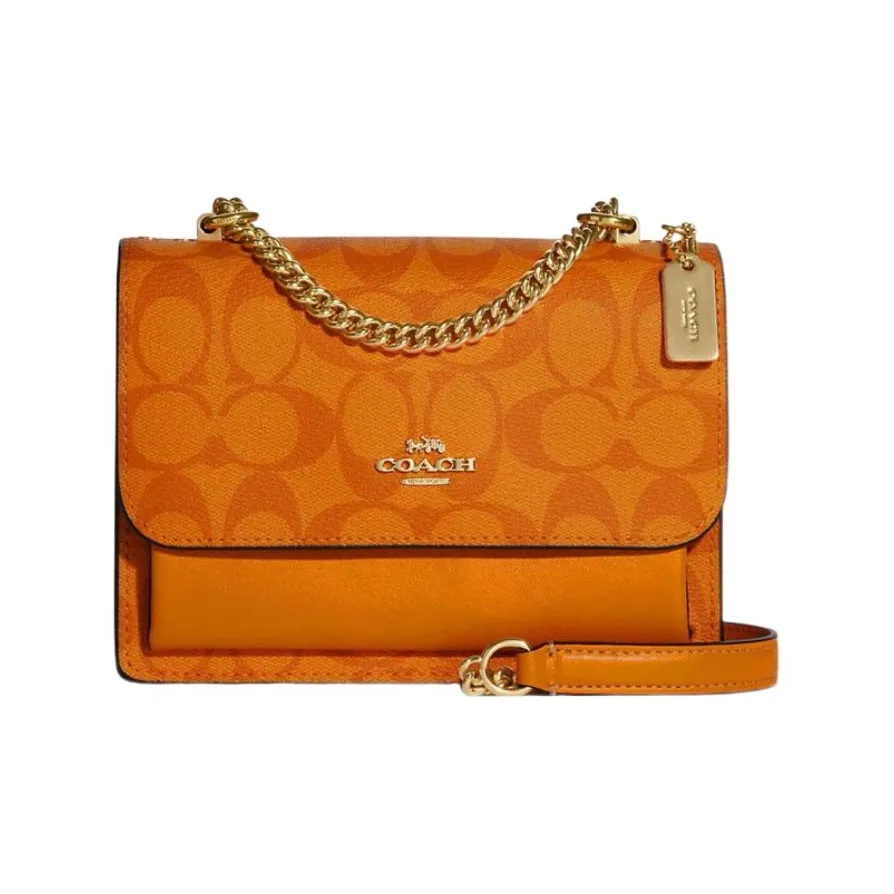 COACH Klare Coated Canvas With Leather Chain Bag, Shoulder Bag Small Women's Bright Orange