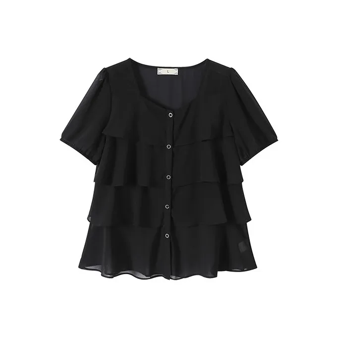 YUNFEIXIU Рубашка Casual Fashion Большой размер Уменьшение Свободный крой Универсальный Корейский стиль Круглый вырез Топ Лето Женские