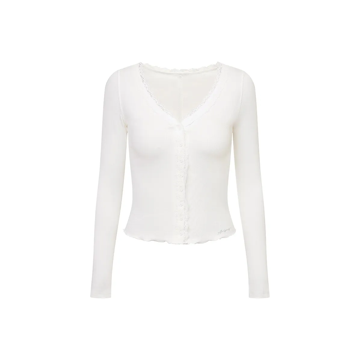 Ariseism Обычный V-образный вырез кружево длинный рукав рубашка для женщин осенний облегающий крой топ для женщин