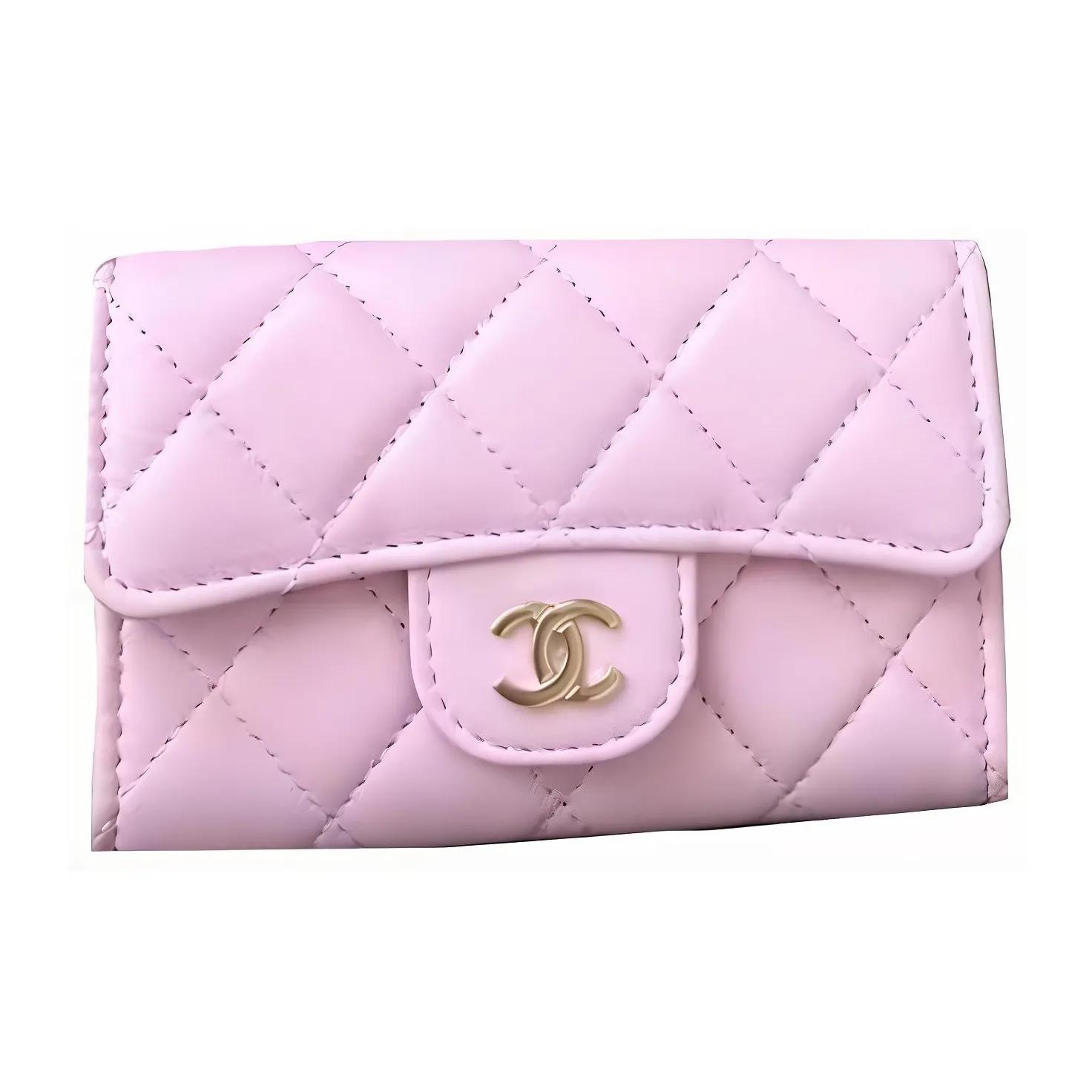 CHANEL Sheepskin Card Holder Women's Pink