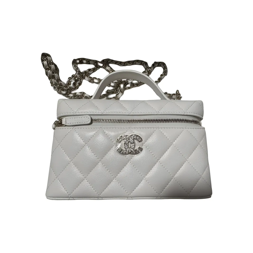 CHANEL Litchi Cow Leather Shoulder Bag, Crossbody Bag, Handbag Women's White