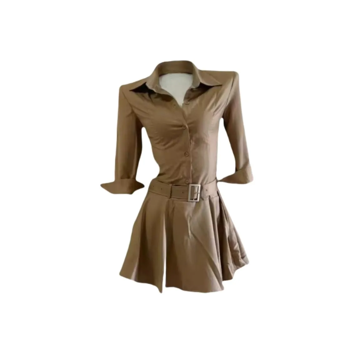 ARIADNAW STUDIO Коричневый Женские Короткие Платья с Длинными Рукавами