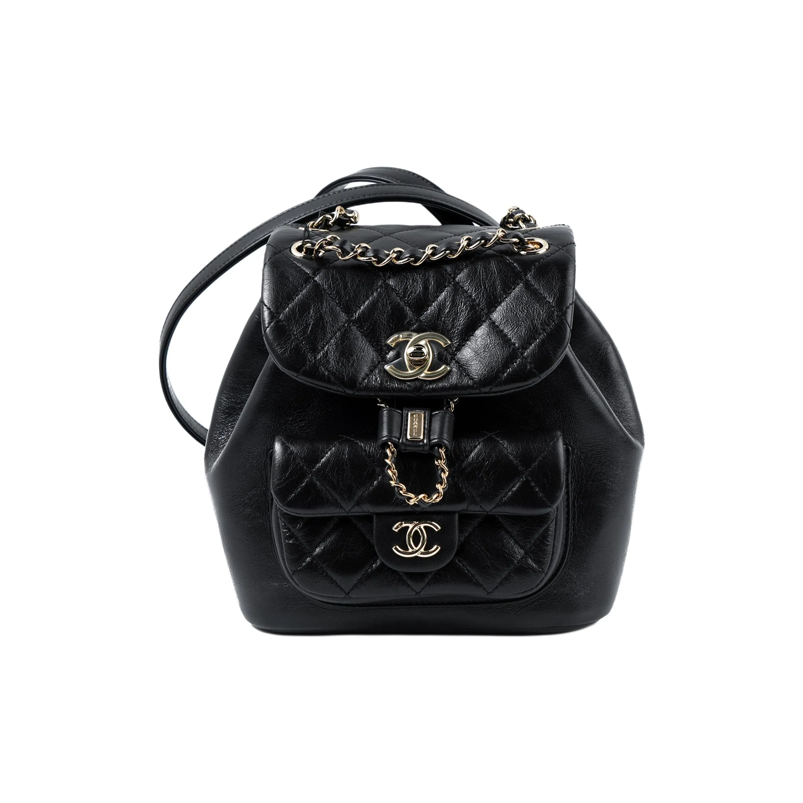 CHANEL Cow Leather Backpack Trumpets Women's Black