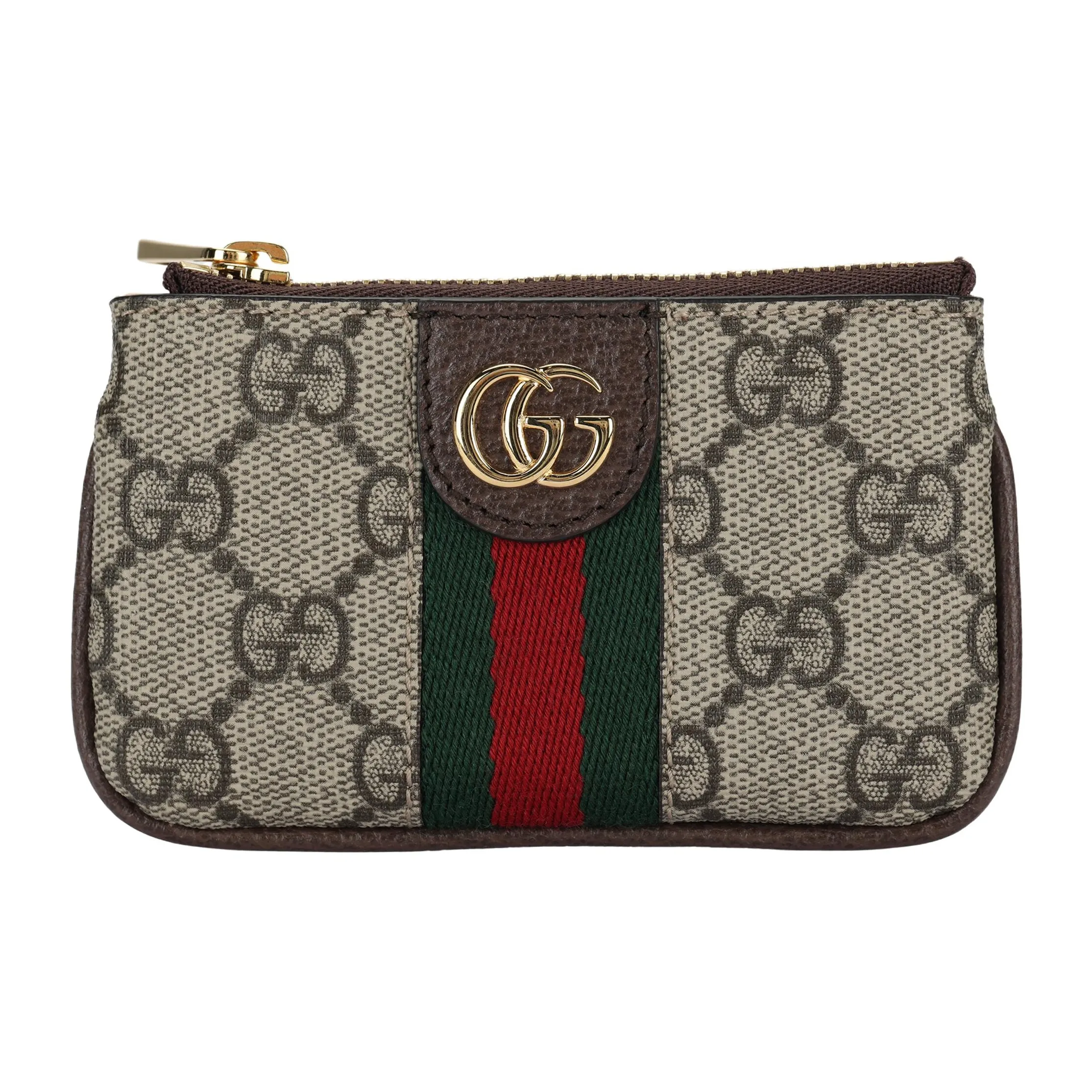 GUCCI Ophidia Canvas With Leather Trim Coin Purse Key Pouch Unisex Ebony & Brown