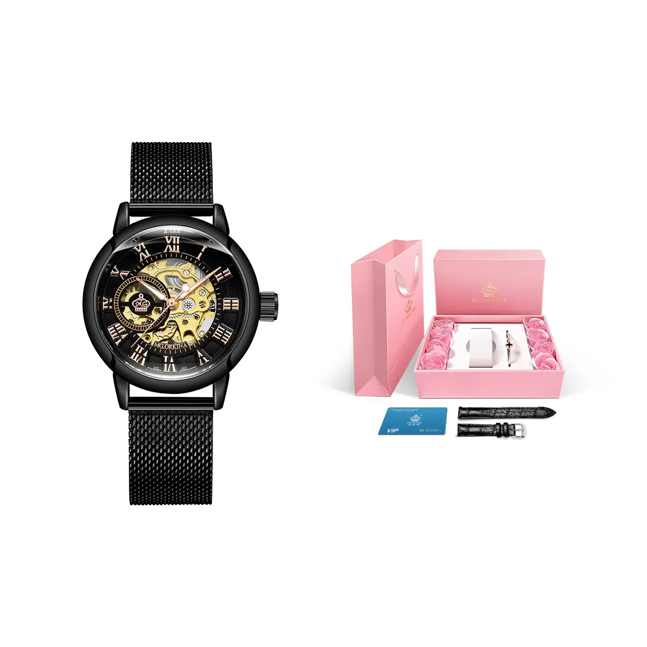 MG.ORKINA MG Механические часы Стальной ремешок Женские часы Белый циферблат