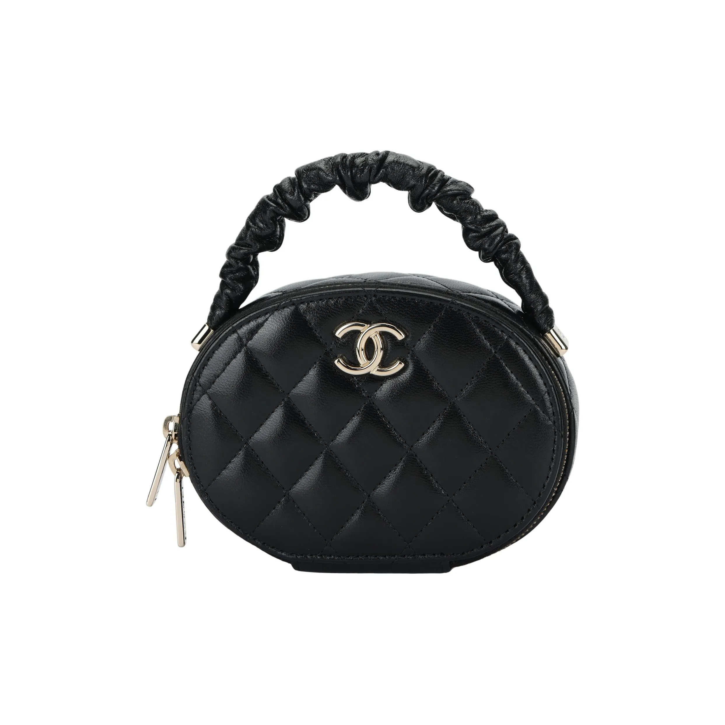 CHANEL 22SS Sheepskin Small Round Bag Makeup Bag Handbag Women's Black