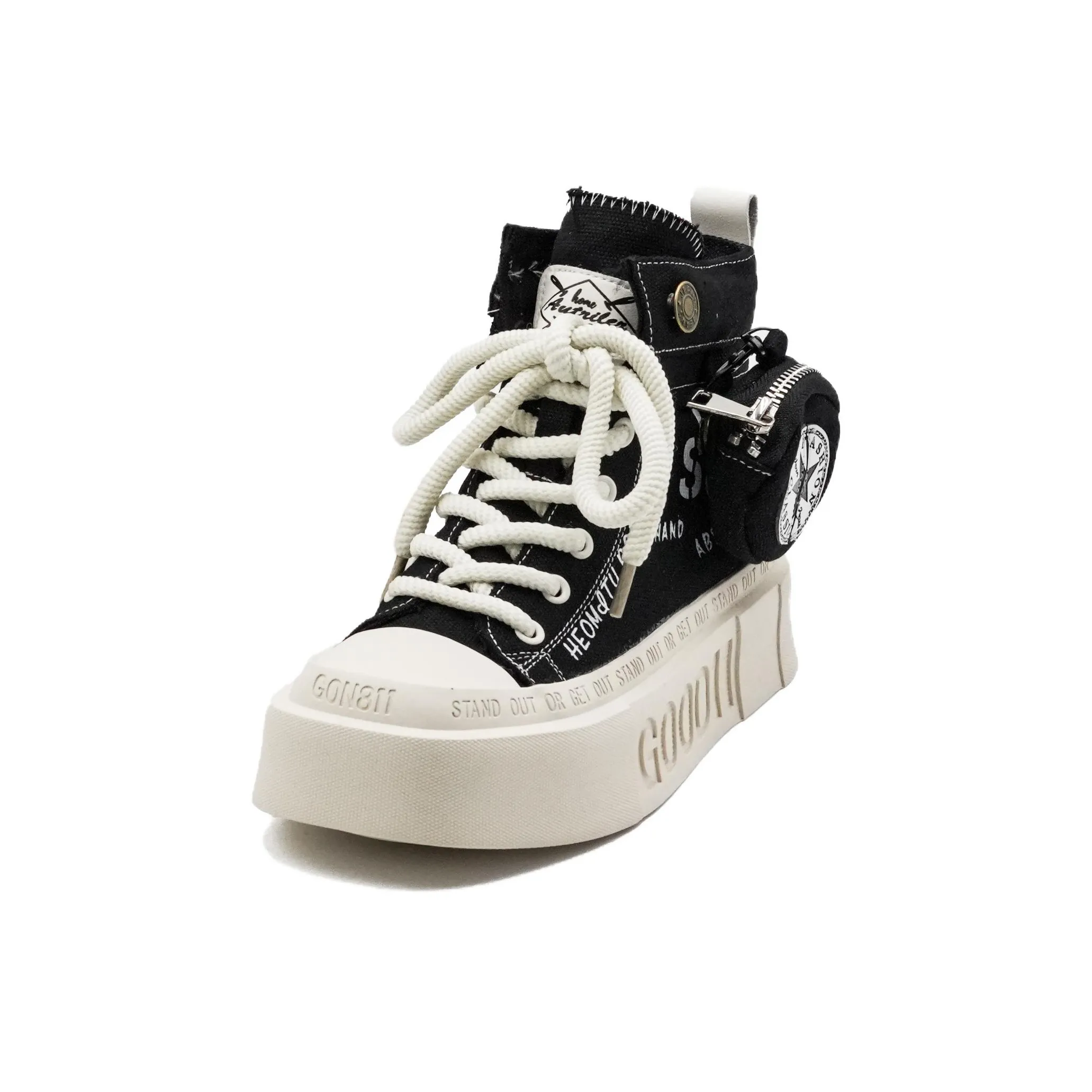 Little Sue Niche Design Platform Canvas Shoes Height Increasing Wear Resistant High Top Casual Shoes Women's Black