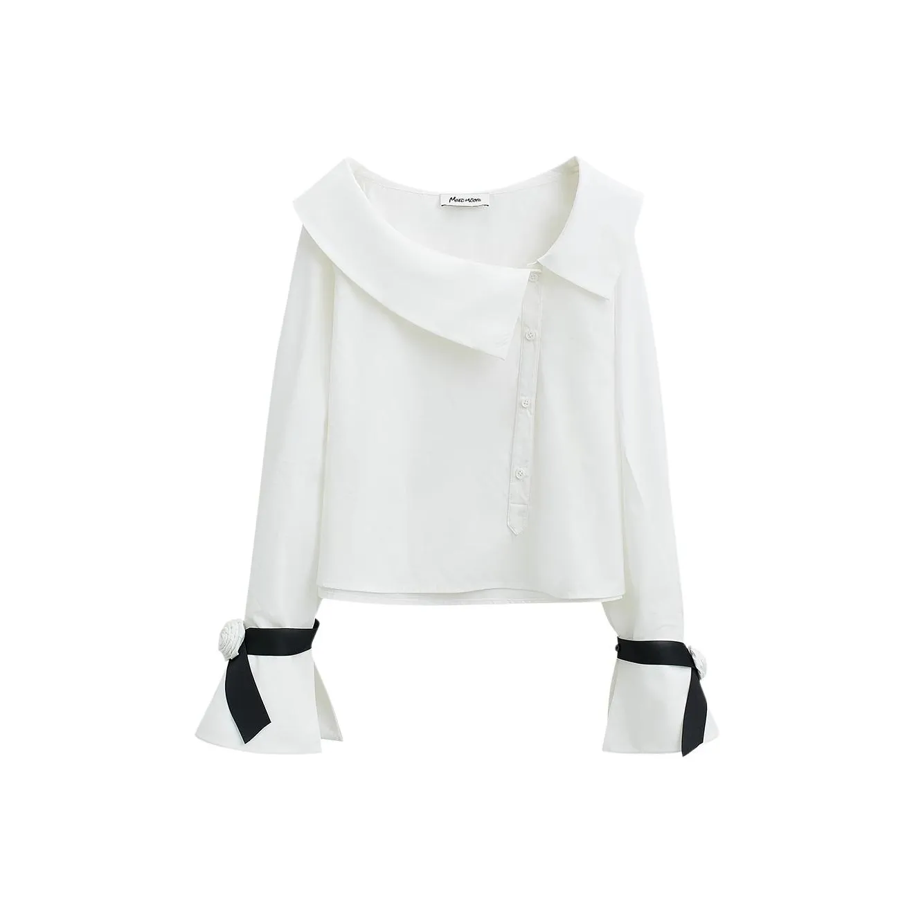 Marc Moore Отложной воротник Off The Shoulder Диагональная планка 3D-эффект Цветочный Рубашка Женская