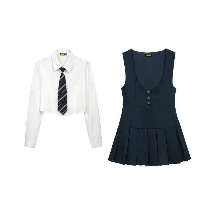 ONNFB Белый топ + Темно-синий платье, женский комплект с юбкой