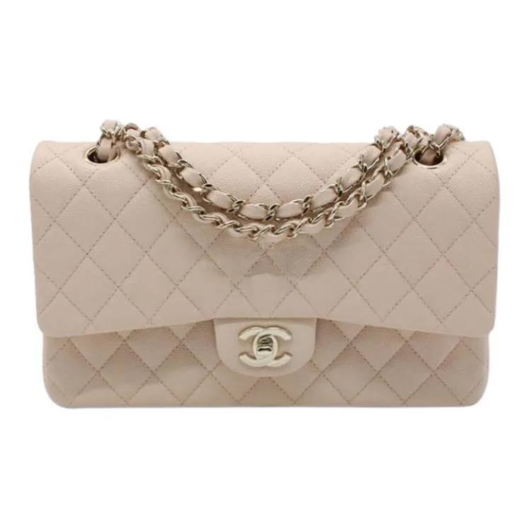 CHANEL Classic Flap CF Grain Calfskin Flap Bag, Shoulder Bag, Crossbody Bag Medium Size Women's Beige