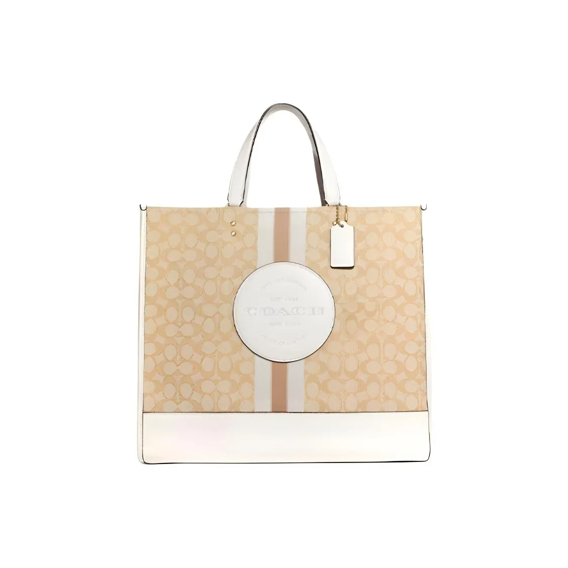 COACH Jacquard With Refined Pebble Leather Handbag, Shoulder Bag, Crossbody Bag Tubas Women's Light Khaki