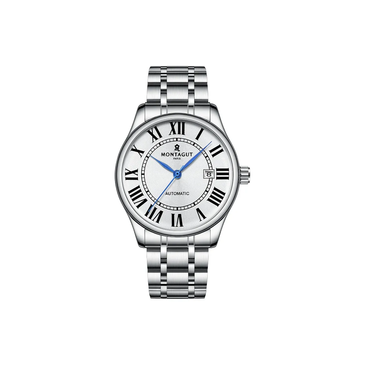 Montagut Автоматический Механический Механизм Нержавеющая Сталь Ремешок Часы Мужские Белый Циферблат