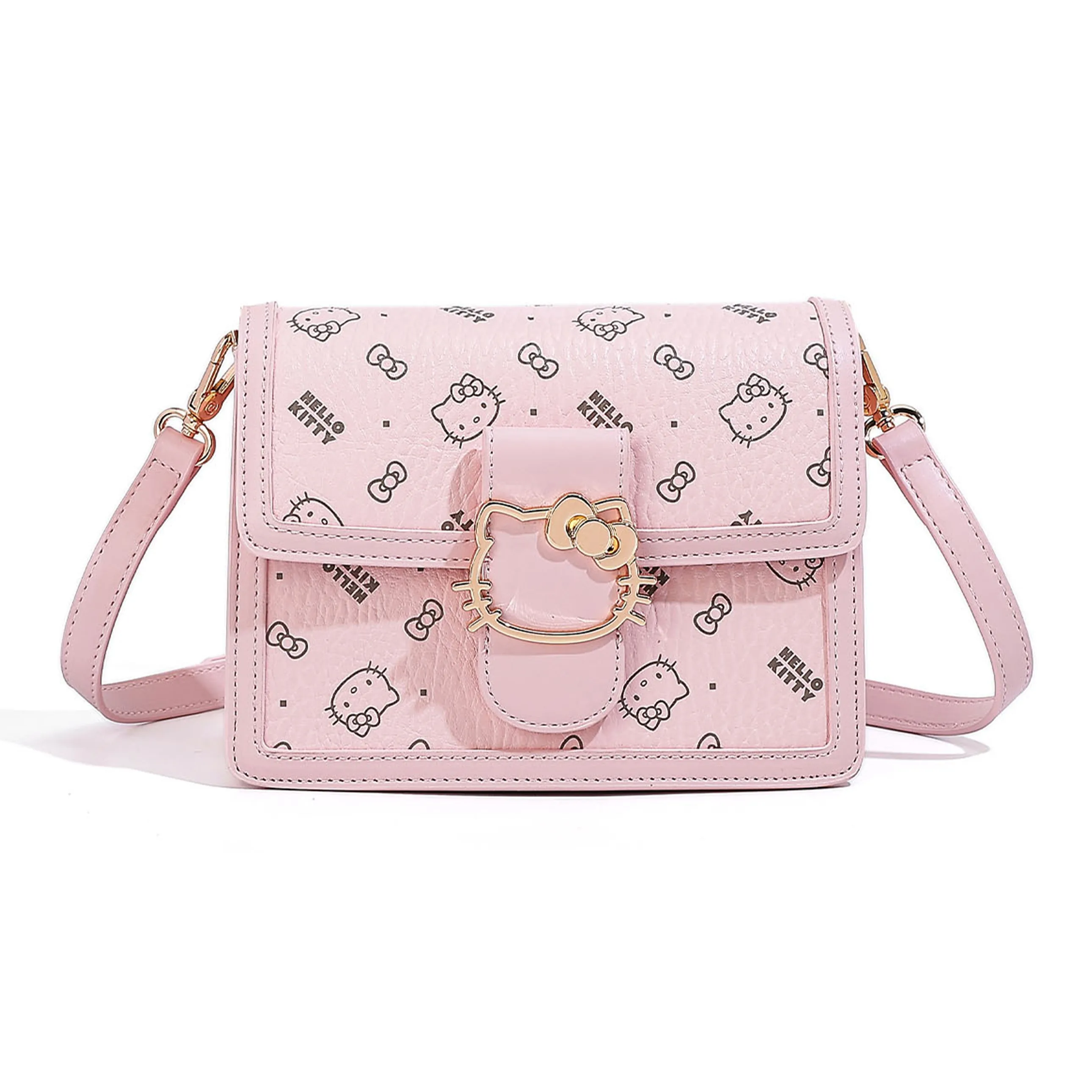 Санрио HelloKitty Хелло Китти ПУ (полиуретан) Сумка через плечо Маленькая квадратная сумка Сумка на плечо Женская Розовая