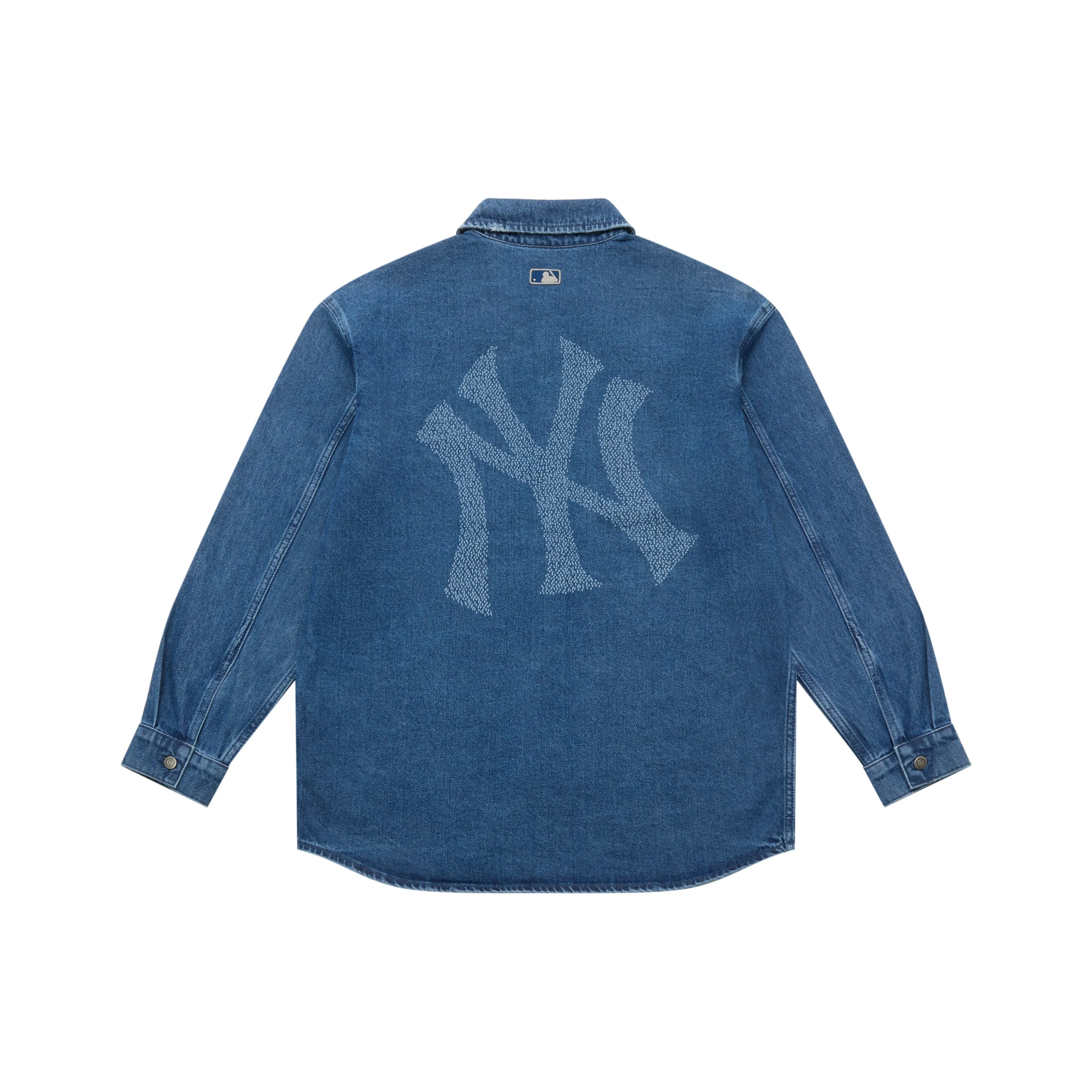 Mlb Base Logo New York Yankees Basic Collection 25FW Рубашка Унисекс Стандарт Деним