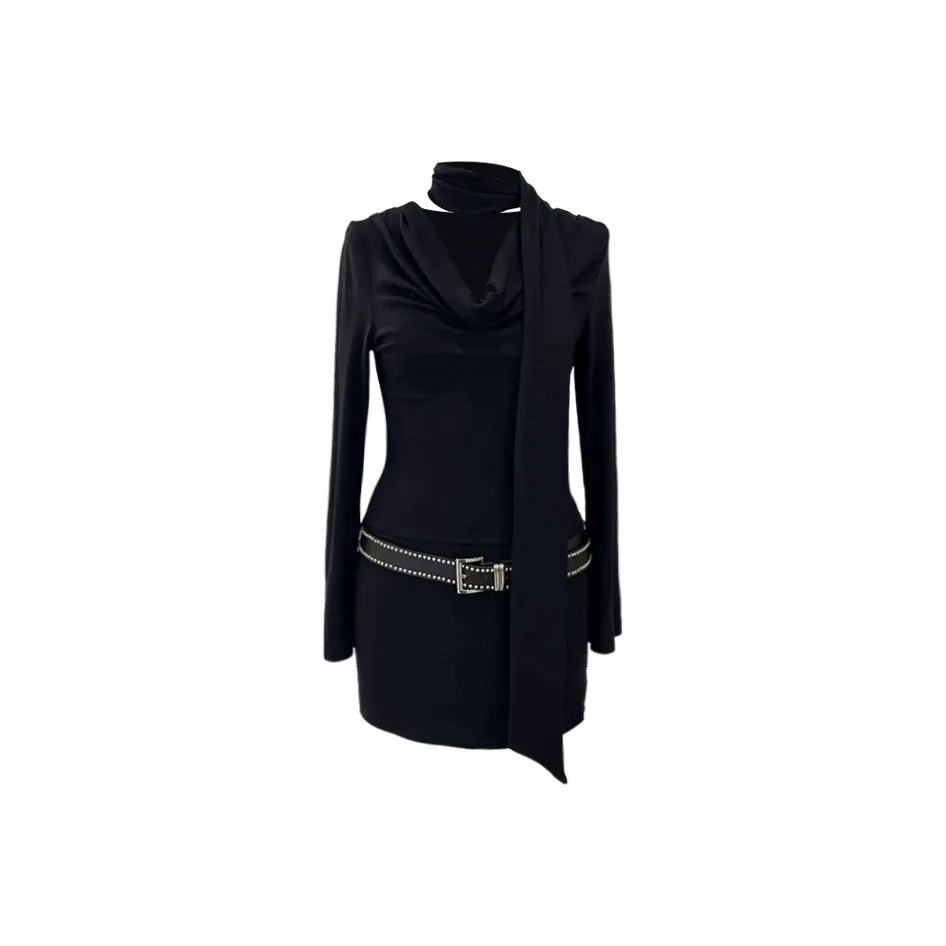 UYH Черные Женские Длинные Платья с Длинными Рукавами