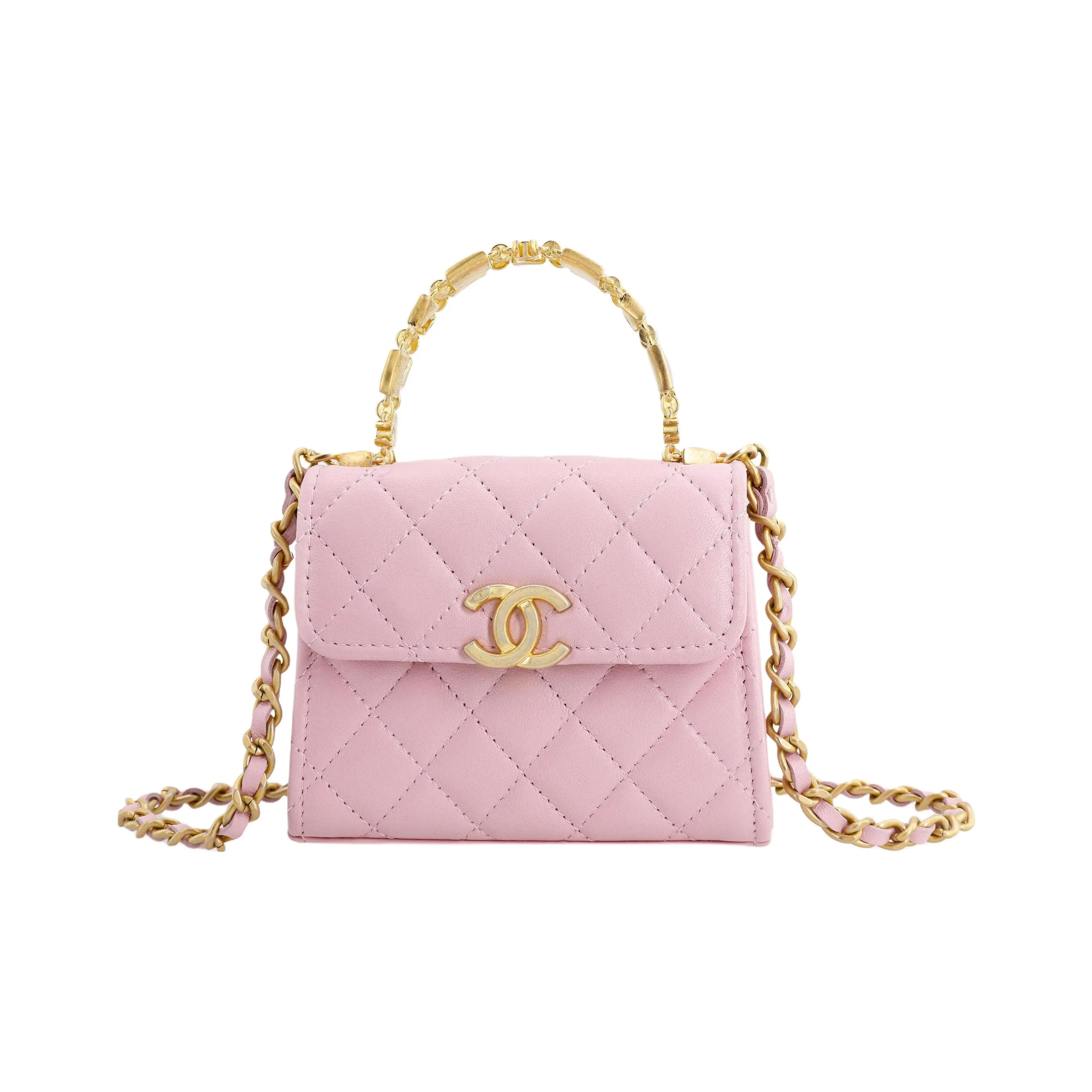 CHANEL Lambskin Portable One Shoulder Crossbody Clutch Mini Women's Light Pink