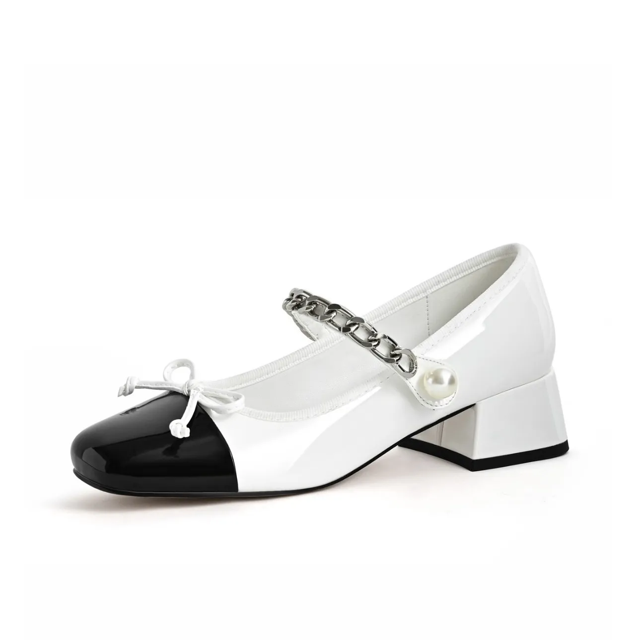 TAFN Грубый каблук Туфли Мэри Джейн Женские Белые+Черные