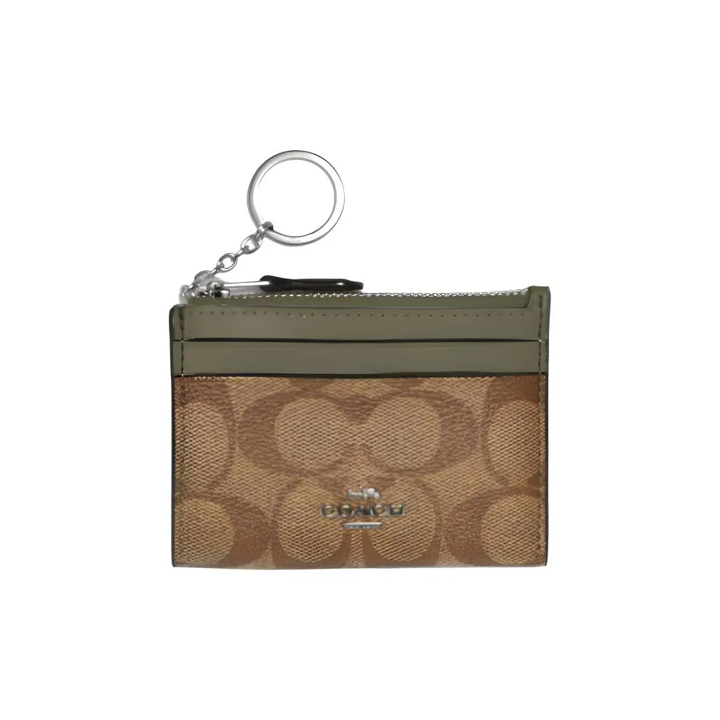 COACH Skinny Id Case Пэчворк из кожи с PVC Key Pouch Картхолдер Мини Унисекс Оливково-зеленый Коричневый монограмма