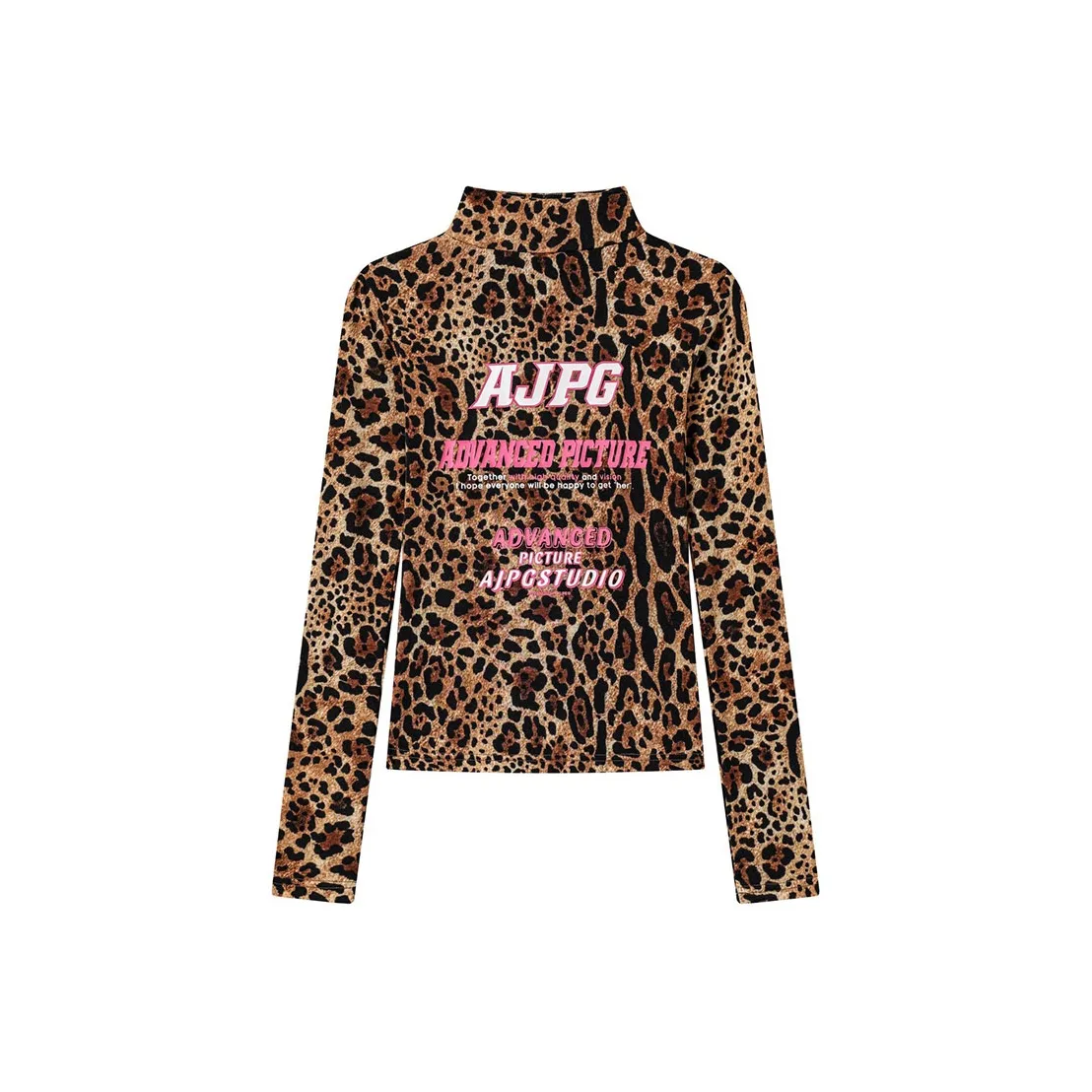 AJPG Длинный рукав Т-рубашка Женская с леопардовым принтом