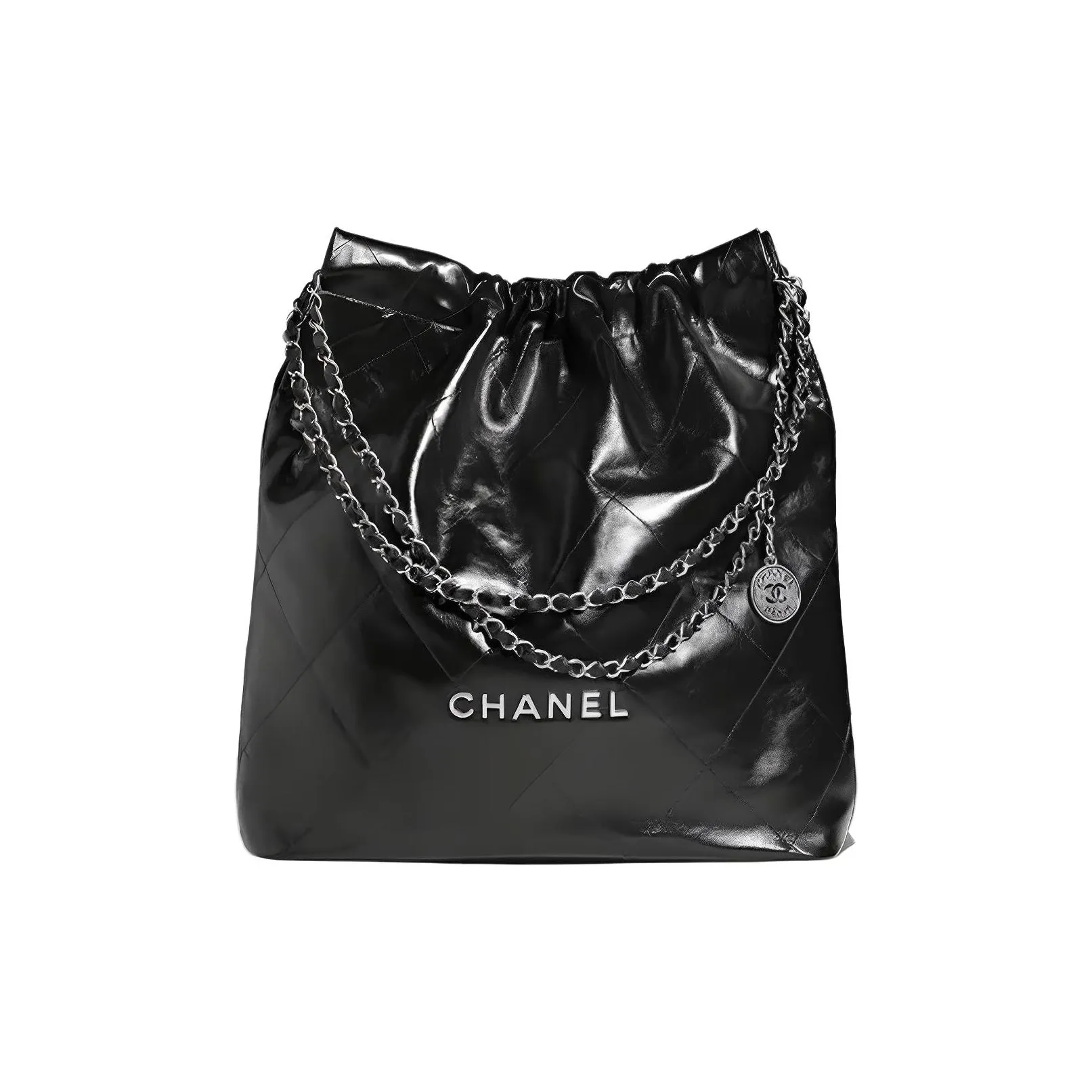 CHANEL 22Bag Cow Leather Tote Bag, Shopping Bag, Handbag, Shoulder Bag Tubas Unisex Black Silver