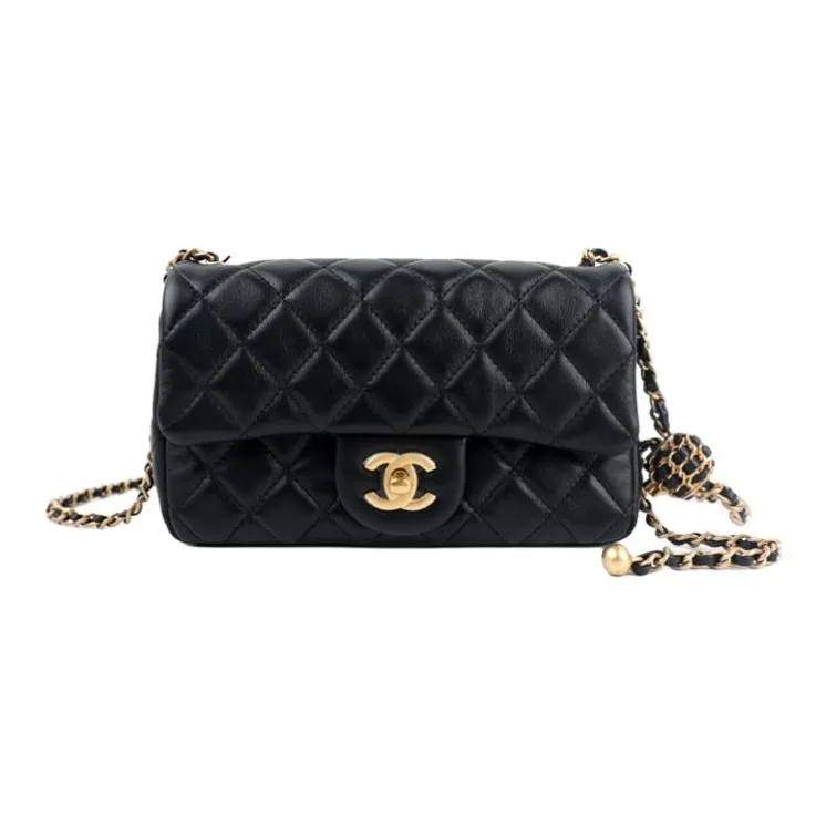 CHANEL Classic Flap CF Small Gold Ball Sheepskin Shoulder Bag, Crossbody Bag Mini Women's Black