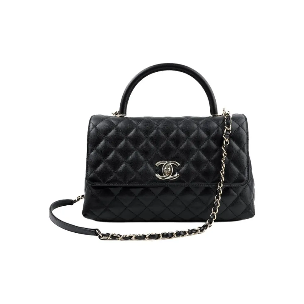 CHANEL Coco Handle Grain Embossed Calfskin Chain Bag, Handbag, Shoulder Bag, Crossbody Bag Tubas Women's Black
