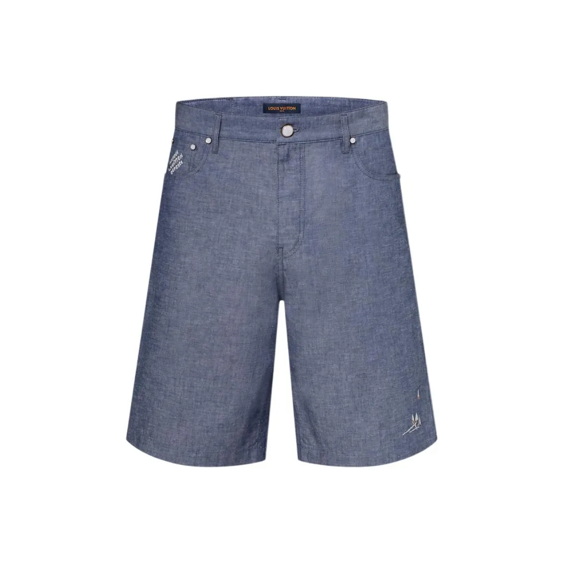 Lv Embroidered Chambray Shorts