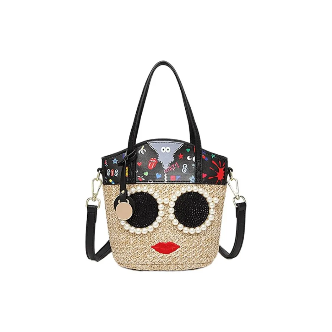 EYE THEME Солома Мат с ПУ (полиуретан) Ядерный Соломенная Сумка Сумка-ведро Сумка Одно плечо Рюкзак Сумка Женские Многоцветный