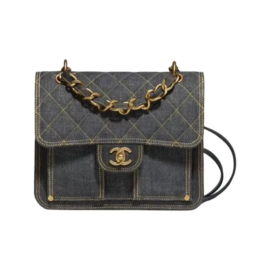 CHANEL Denim Backpack Regular Women's Washed Denim Black