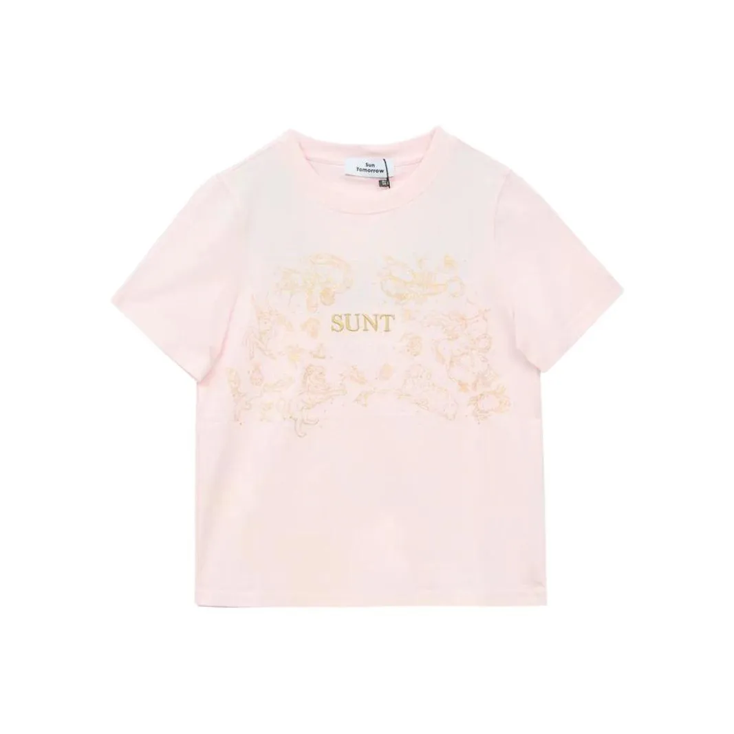 SUNTOMORROW T-рубашка 2025 Лето Розовый Бежевый Желтый Подростки