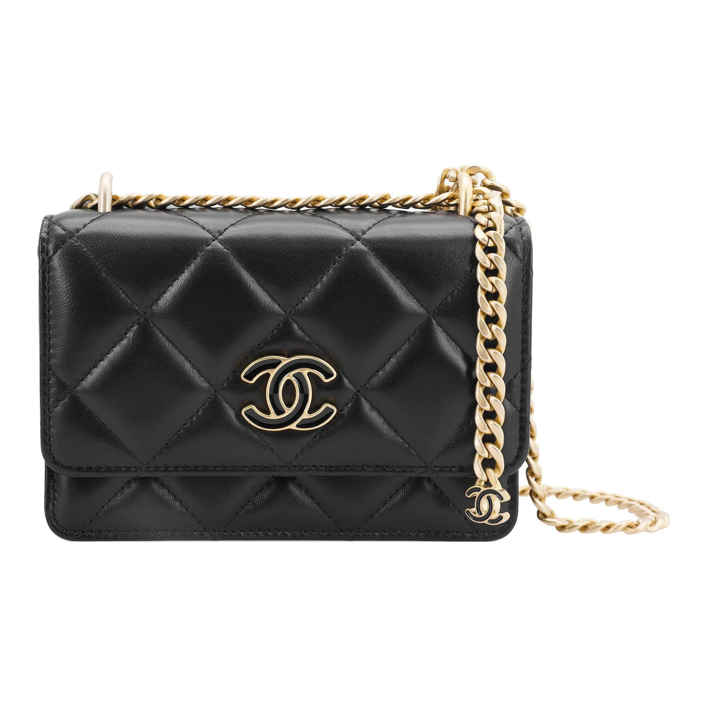 CHANEL WOC Metal Sheepskin One Shoulder Crossbody Clutch Women's Black
