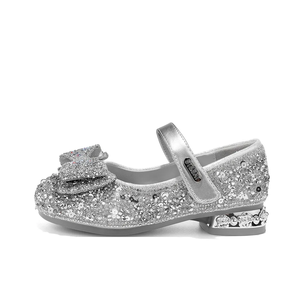 ST SAT KIDS Дышащий Низкий Топ для Увеличения Роста Детская Обувь с Кристальным Стразом Серебряная Глазурь для Детей