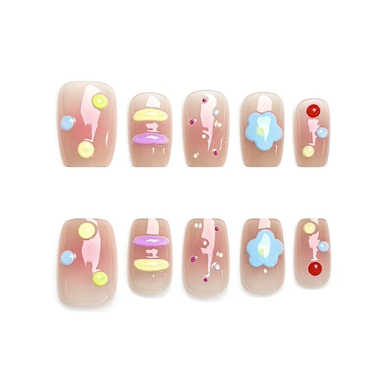 Yun Yue Joe Многоцветный Цветочный Милый Дофаминовая одежда False Nail Короткий LADDER Многоцветный Jump Цвет Стиль Инстаграм