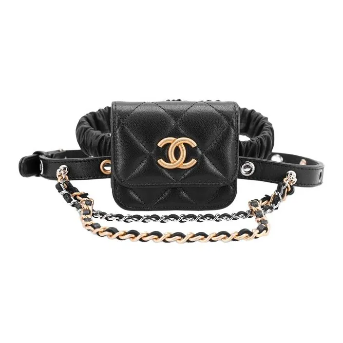 CHANEL With Sheepskin Leg Bag, Headphone Case, Earphone Case Women's Black